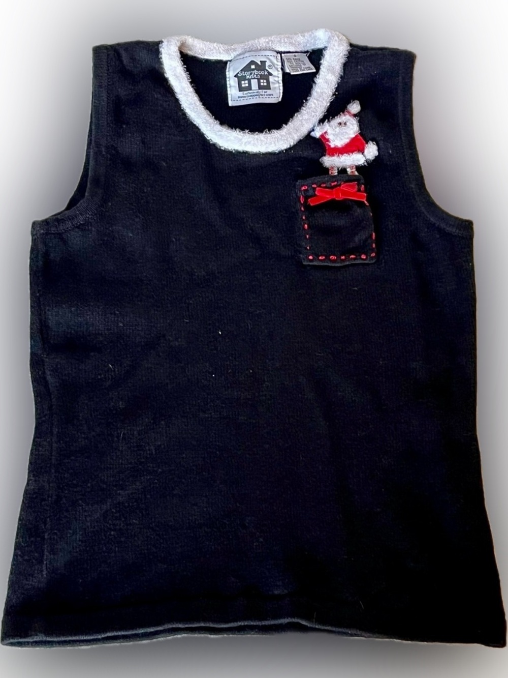 Storybook Knits Busy Santa Holiday Sweater Vest Tank Black Small Vintage HSN